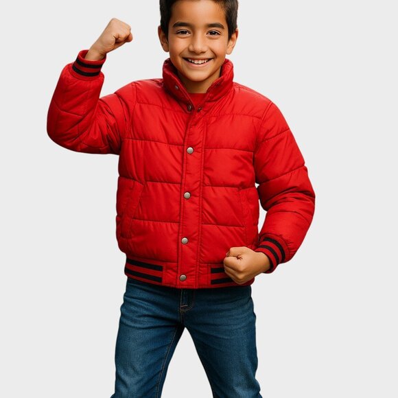 Ci Sono Puffer Coat Boys Small Red Bomber Jacket Stripe Cuff Hem Outerwear Y2K - Picture 1 of 13
